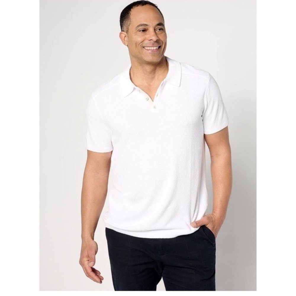 Barefoot‎ Dreams Men's CozyChic Ultra Lite Polo Shirt XL Short Sleeve White